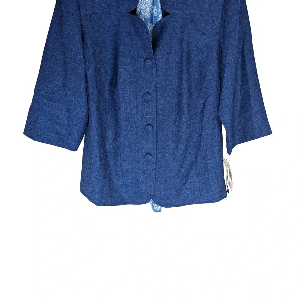 Leslie Fay Blazer Womens 20WP Blue 3/4 Sleeve Button Front Scarf Included NWT AC